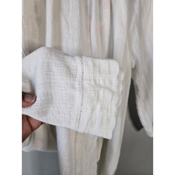 White Embroidered Peasant Blouse | Boho Floral Tunic Top Size Medium - Picture 8 of 10